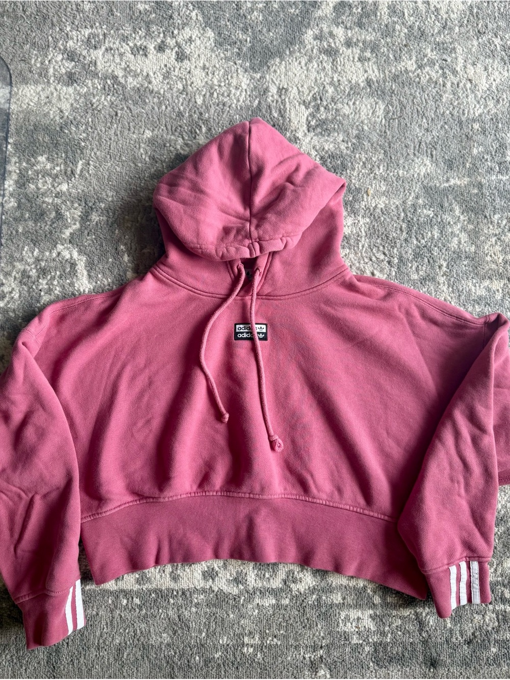 adidas Rose Pink Cropped Hoodie with Striped Cuffs